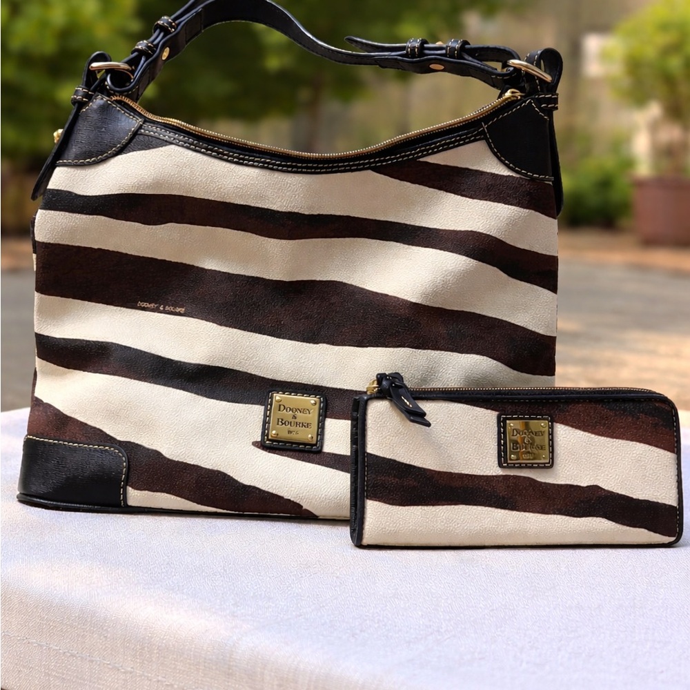 Dooney & Bourke Zebra Stripe Shoulder Bag and Wallet - Black and Brown